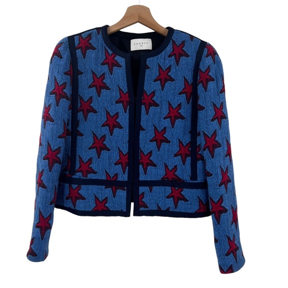 Sandro 4th of July Bristol Star Embroidered Crop Jacket Sz 36 - Picture 4 of 11